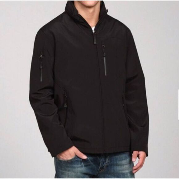 Tumi T Tech Black Micro Bonded Jacket Sz XXL Insulated Hidden Hood Rain Coat